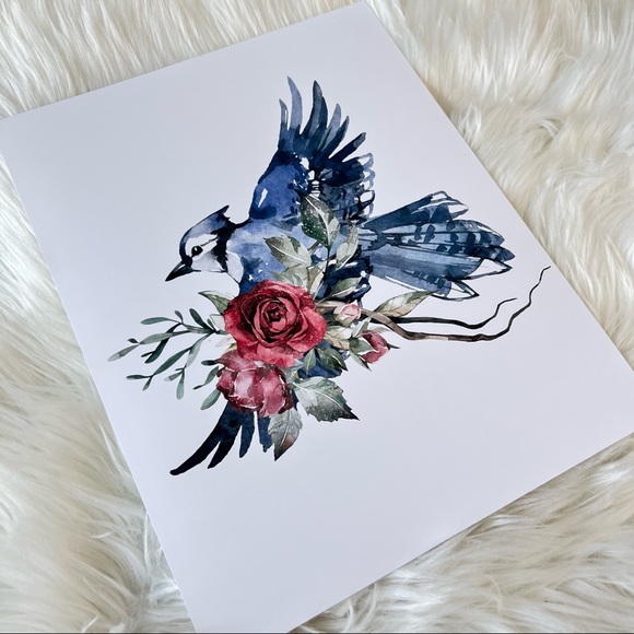 Watercolor Wall Art Blue Jay Illustration Print Poster Unframed - Picture 17 of 17